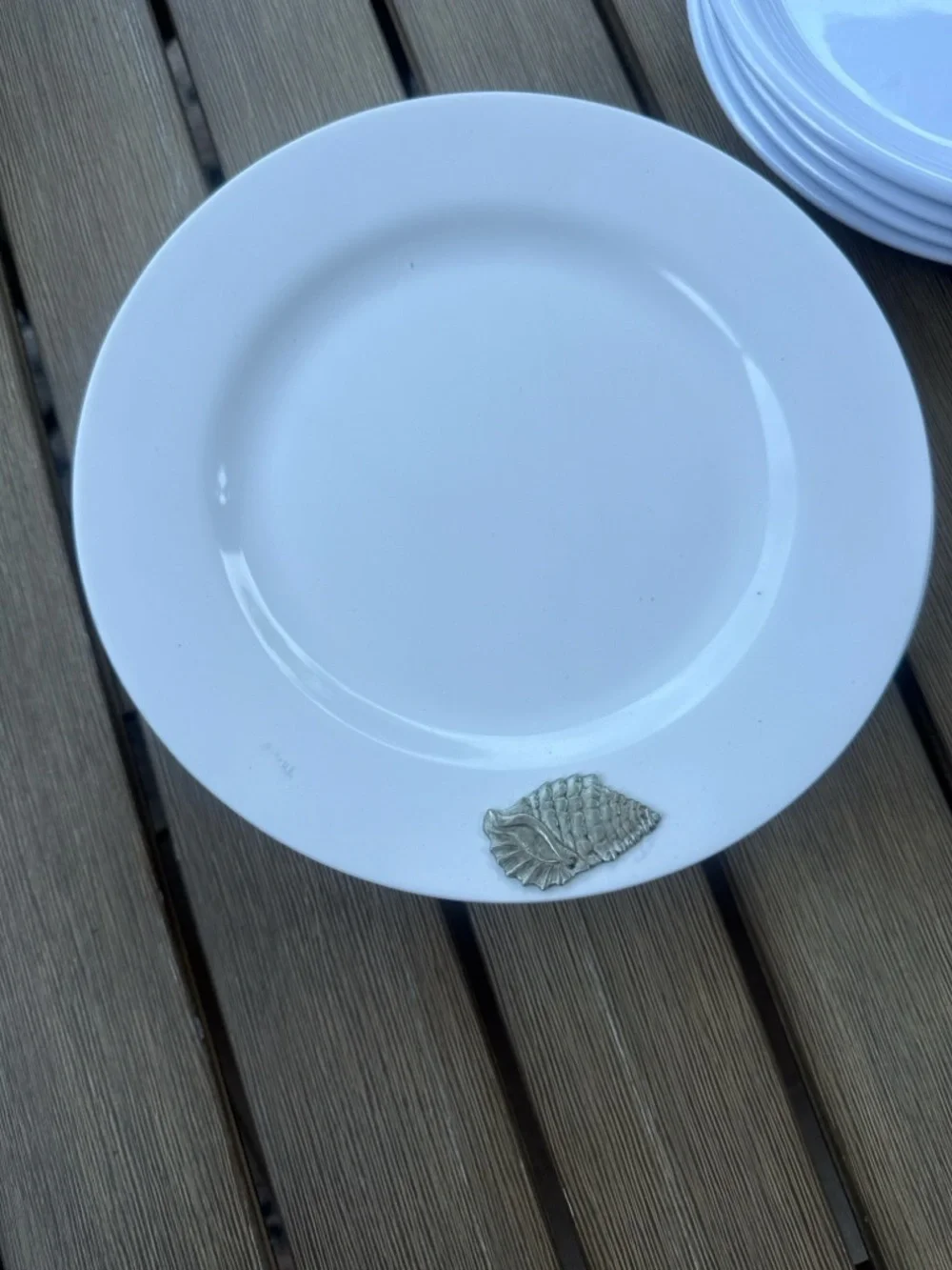 Arthur Court Coastal Nautical  Dinner Plates Set Of 6 Shell Accent